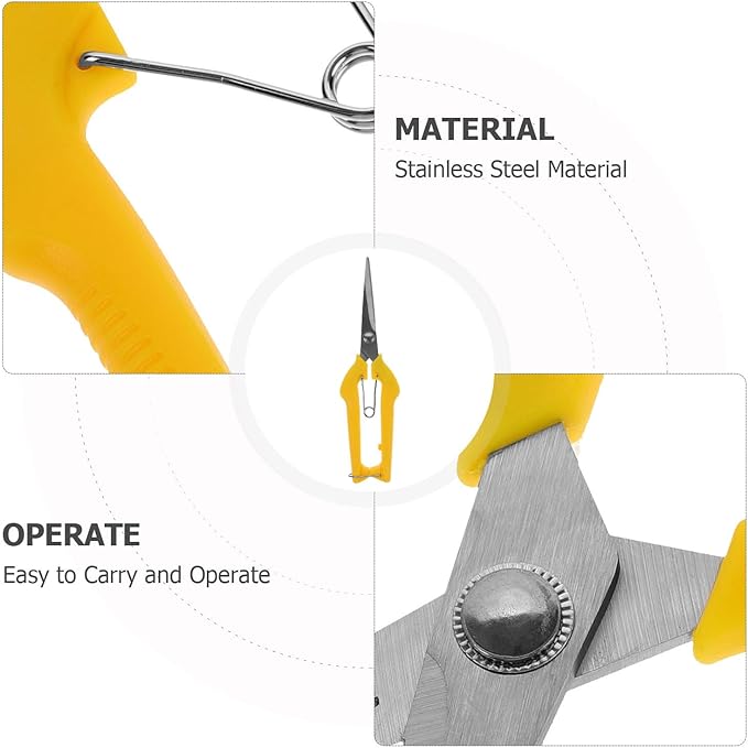 Pruning Shears and Trimming Scissors Stainless Steel Gardening Hand Tools with Yellow Handle for Fruit Picking and Branch Cutting in Garden and Bonsai Care