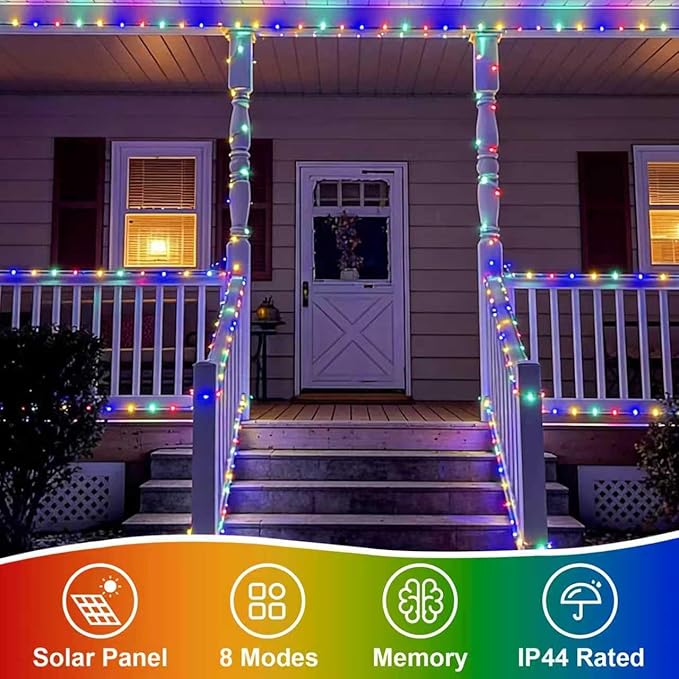 QITONG 4 Pack Solar Fairy Lights, Each 33ft 100 LED Multicolor Christmas String Light Outdoor Waterproof, 8 Modes Silver Wire Twinkle Mini Lights