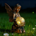 Garden Statues Outdoor Flower Fairy Decor,Solar Powered Outdoor Resin Statues-Patio Lawn Yard Porch, Funny Fairies Ornaments Figurines for Outside Garden Gifts,8.31 Inches Tall