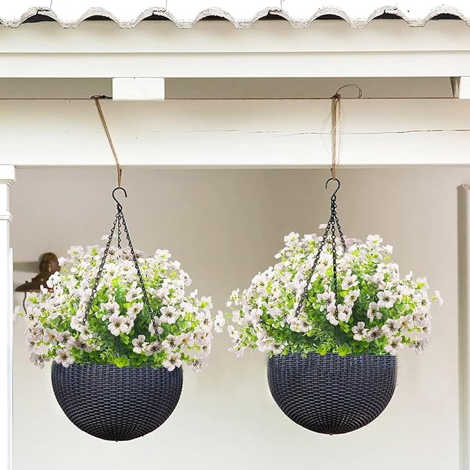 10 Bundles Artificial Flowers Outdoor UV Resistant Fake Flowers No Fade Faux Plants Garden Porch Window Box Decorating (White)