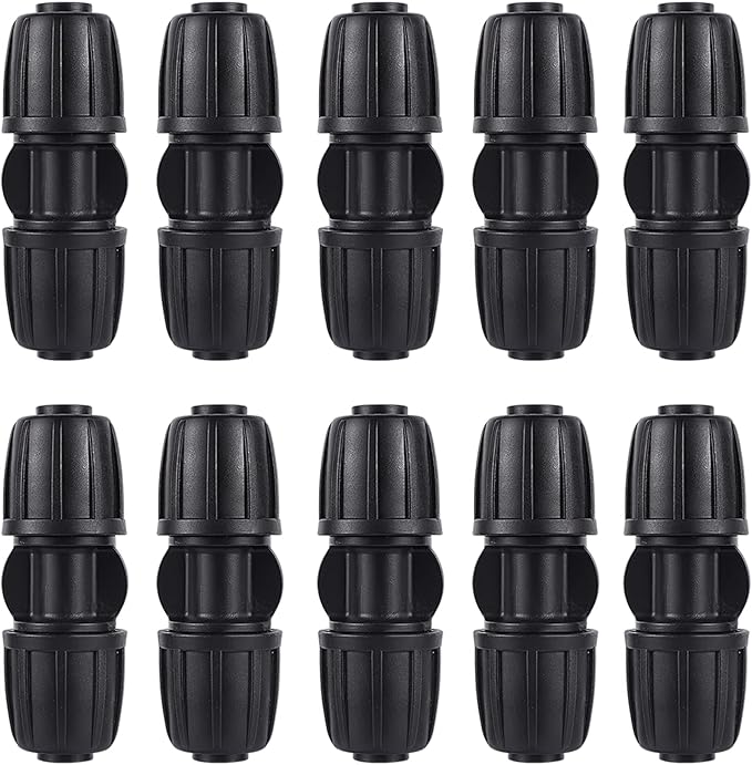 10 Pack 1/2 Inch Drip Irrigation Coupling Connectors (1/2" ID x 0.65" OD) - 1/2'' Drip Line Anti-Drop Barbed Locked Straight Connectors for 1/2 Inch Drip Tubing Garden Irrigation System