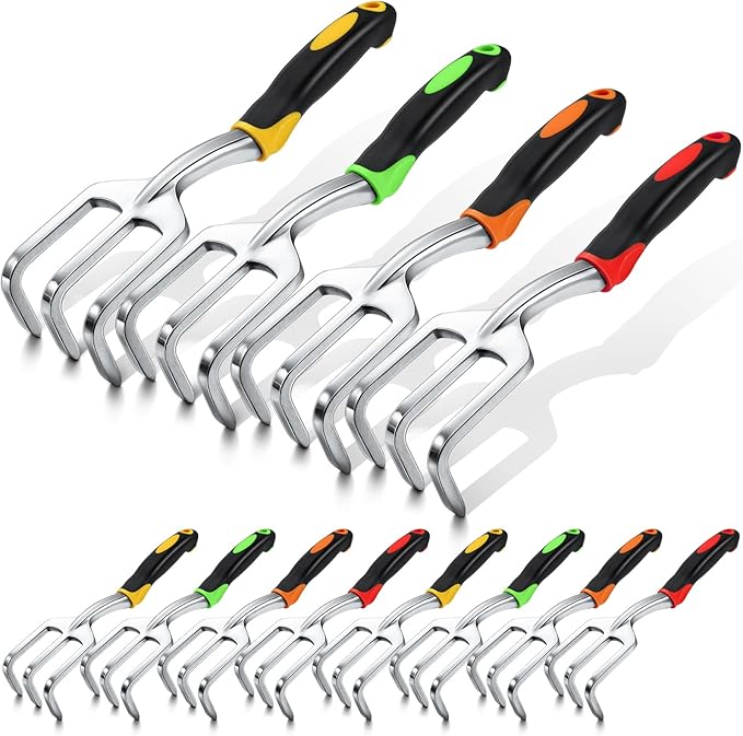 Yaocom 12 Pcs Hand Rake Garden Tool Mini Heavy Duty Garden Cultivator 11 Inch Small Rake Gardening Aluminum Alloy Hand Tiller with Handle for Digging Weeding Loose Soil (Red,Orange,Yellow,Green)