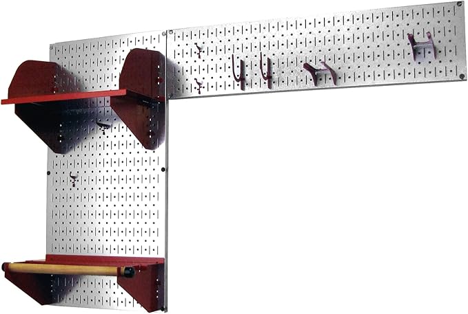Wall Control Pegboard Garden Supplies Storage and Organization Garden Tool Organizer Kit with Metallic Pegboard and Red Accessories