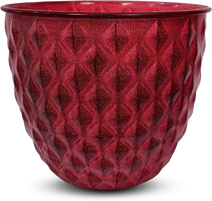 Headwind Glazed Ironstone Diamonte Collection – Crimson Red 6-Inch Decorative Plant Pot, Indoor & Outdoor, Vintage Diamond-Textured, Lightweight & Weather-Resistant for Garden Use by Robert Allen