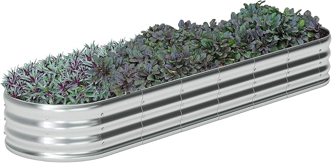 zizin Oval Galvanized Raised Garden Bed Kit 8x2x1ft Metal Planter Box for Outdoor Vegetables, Silver