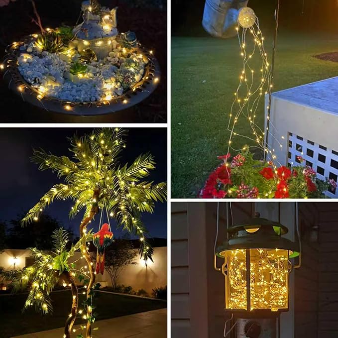 QITONG Solar Fairy Lights, 4 Pack Each 33ft 100 LED Warm White Christmas Light Outdoor Waterproof, 8 Modes Silver Wire Twinkle Mini Lights