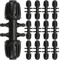 Copadri 12 Pcs 1/2 inch to 1/4 inch Drip Irrigation Tubing Fittings, 1/2" Drip Tubing (1/2" ID x 0.65" OD) to 4 Way 1/4" Irrigation Tubing Locked Barbed Reducing Tee Connectors for Garden Systems