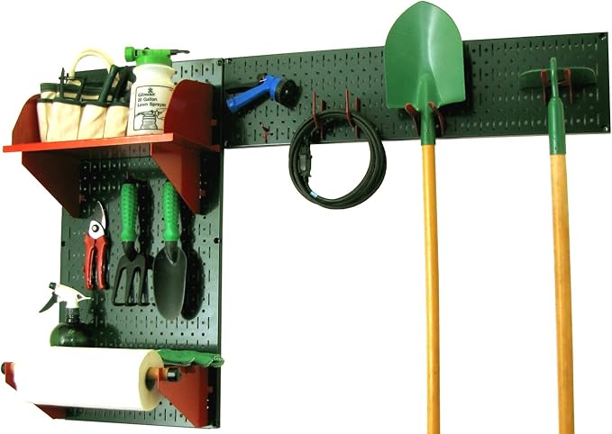 Wall Control Pegboard Garden Supplies Storage and Organization Garden Tool Organizer Kit with Green Pegboard and Red Accessories