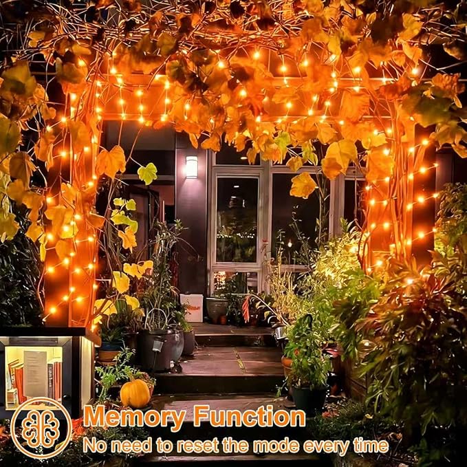 QITONG 4 Pack Solar Fairy Lights, Each 33ft 100 LED Orange Christmas String Light Outdoor Waterproof, 8 Modes Silver Wire Twinkle Mini Lights