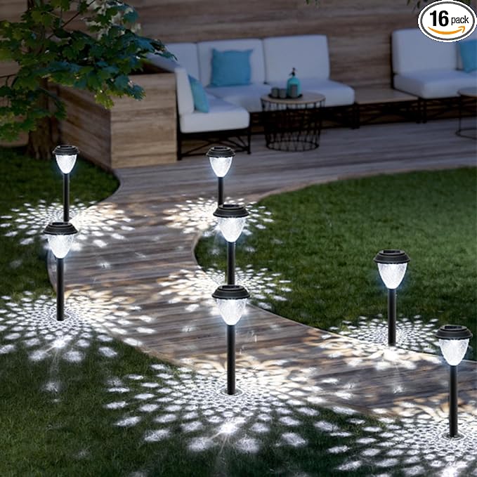 GOODFOEVER Solar Pathway Lights Outdoor, 16 Pack Solar Lights Outdoor Waterproof for Outside, Garden Decor for Yard, Patio, Landscape, Planter, Walkway, Driveway