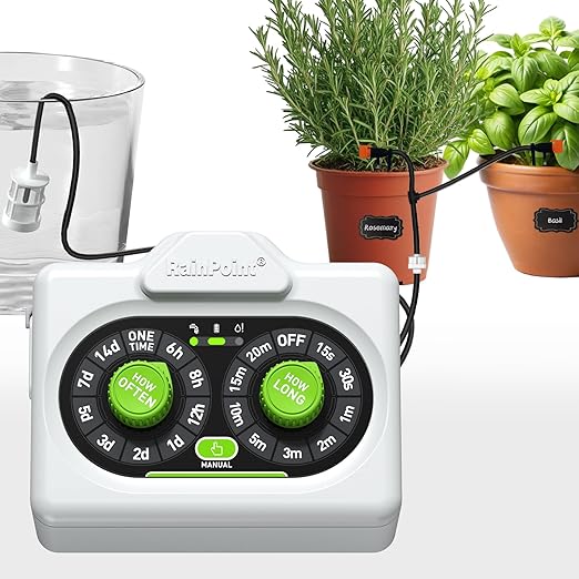 RAINPOINT Easy-Setup Automatic Plant Waterer Indoor for Pot Plant Adjustable Water Output,Battery Powered Outdoor IP54 Waterproof Drip Irrigation System Device Kit Beginner-Friendly Water 10-15 Plants