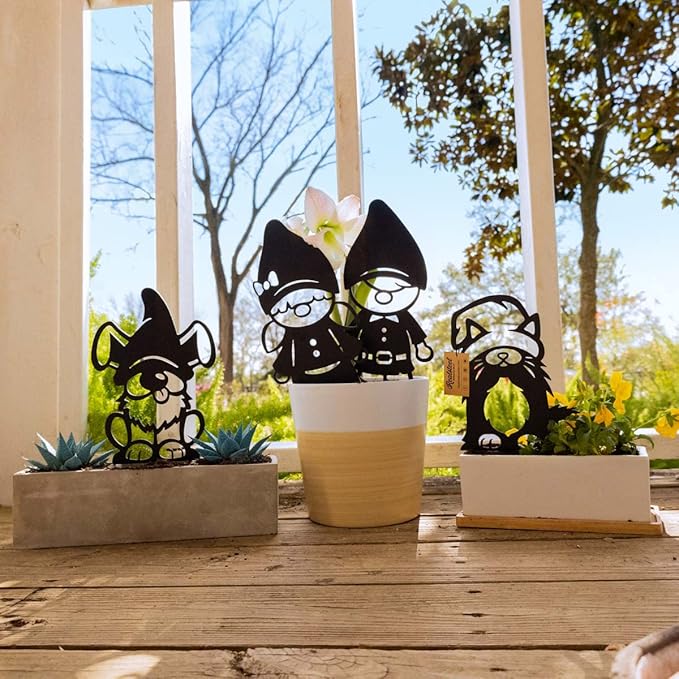 RealSteel Build Your Gnome Family Garden Stakes – Custom Metal Yard & Lawn Decor – Farmhouse Outdoor Garden Gnomes – Choose Your Set - Unique Gift - Flower Pot Gnomes