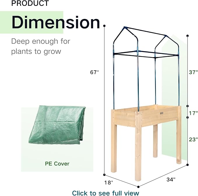 ZSYWODFO Raised Garden Bed with Greenhouse Cover,Elevated Wood Planter Box with Legs & Non-Woven Liner,34" L x18 W x 66" H Indoor Outdoor Gardening Bed for Vegetables, Herbs, Flowers