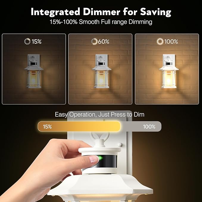 VIANIS Motion Sensor Exterior Lights for House, White Dusk to Dawn Outdoor Lighting, 100% Waterproof Front Porch Light Fixtures, Modern Exterior Sconce with Tempered Seeded Glass for Garage