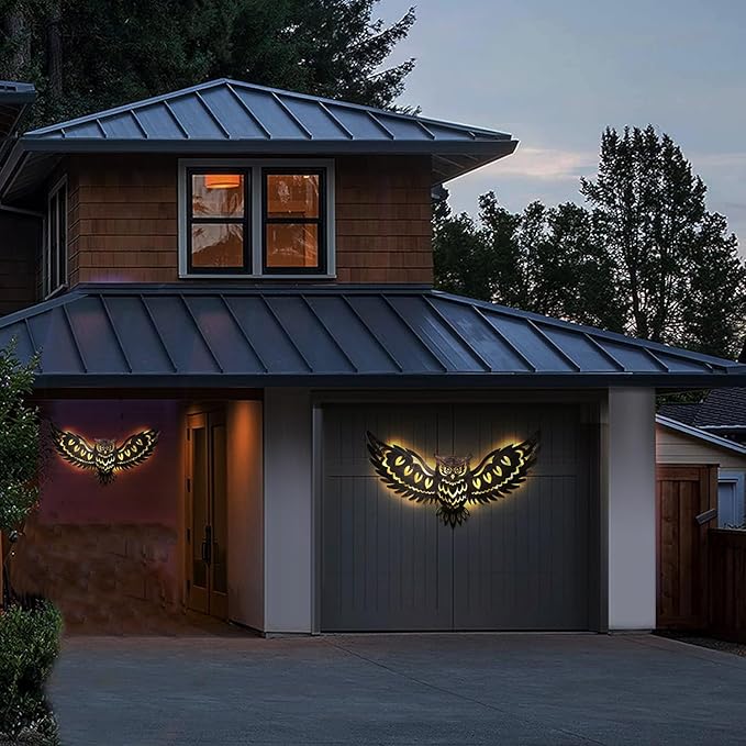 Solar Outdoor Wall Decor Lights Owl Hanging Wall Light Outdoor Metal Solar Garden Lights Porch Patio Yard Decorative Large 23.62inch Warm White