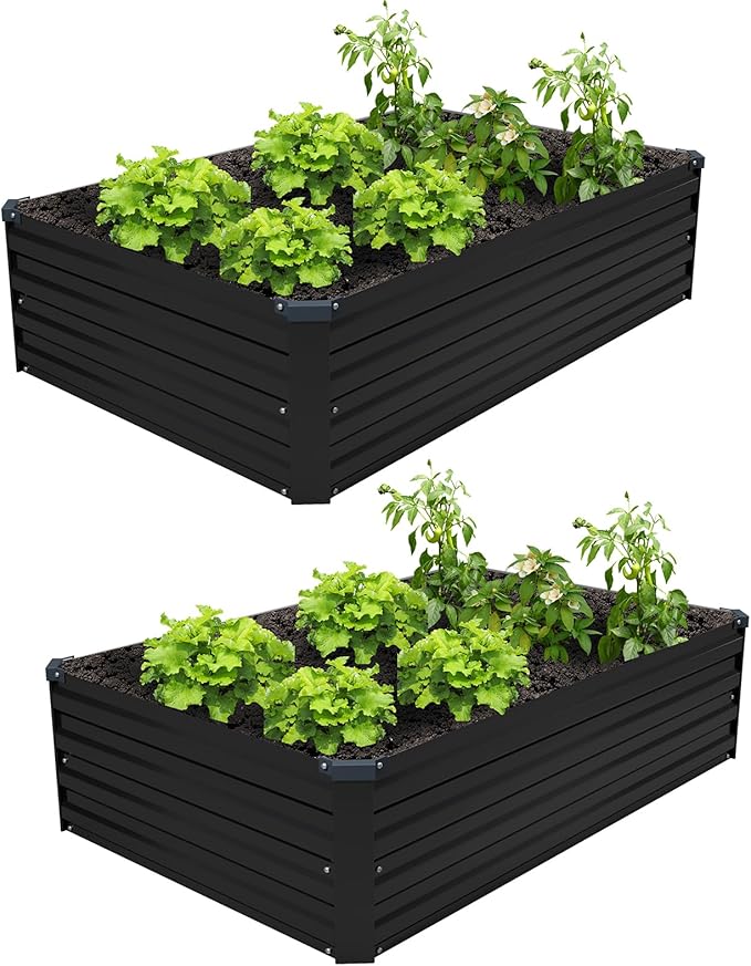 ZUNUDA 4×3×1FT(2PCS) Galvanized Raised Garden Bed Kit, Metal Planter Boxes,Large Raised Garden Bed for Planting Vegetables,Flowers,Herbs -Black