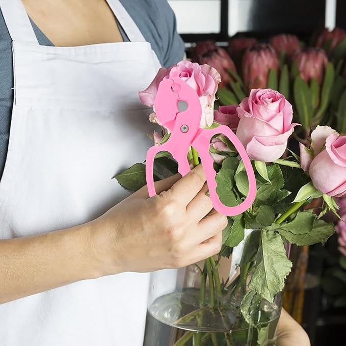 Multi-functional Garden Pruning Shears and Flower Trimming Scissors for Rose Thorn Removal, Spring-return Design with Comfortable Grip, Pink Floral Tool for Gardening and Flower