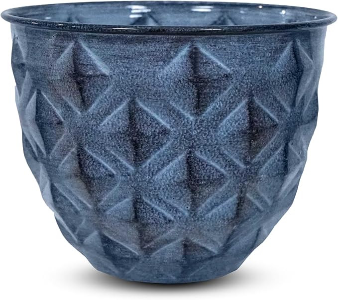 Headwind Glazed Ironstone Diamonte Collection – Capri Blue 8-Inch Decorative Plant Pot, Indoor & Outdoor, Vintage Diamond-Textured, Lightweight & Weather-Resistant for Garden Use by Robert Allen