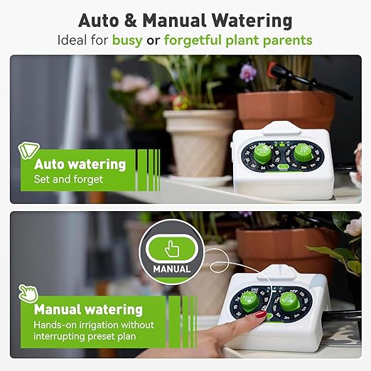 RAINPOINT Easy-Setup Automatic Plant Waterer Indoor for Pot Plant Adjustable Water Output,Battery Powered Outdoor IP54 Waterproof Drip Irrigation System Device Kit Beginner-Friendly Water 10-15 Plants