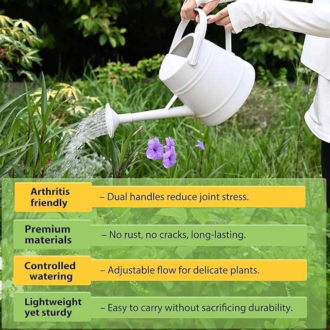 1 Gallon Watering Can for Plants, Watering Cans for Indoor&Outdoor Gardening, Water Can with Ergonomic Movable Handle (White)