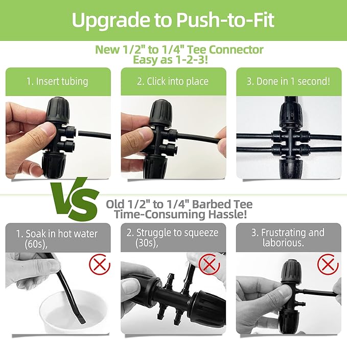 Spalolen 6 Pack 1/2'' to 1/4'' Drip Irrigation Fittings, Push-to-Fit 6 Way Drip Irrigation Part Barbed Tee Connectors, Anti-leak Locked Splitter Fitting for 1/2" Irrigation Tubing (0.6''-0.67''OD)