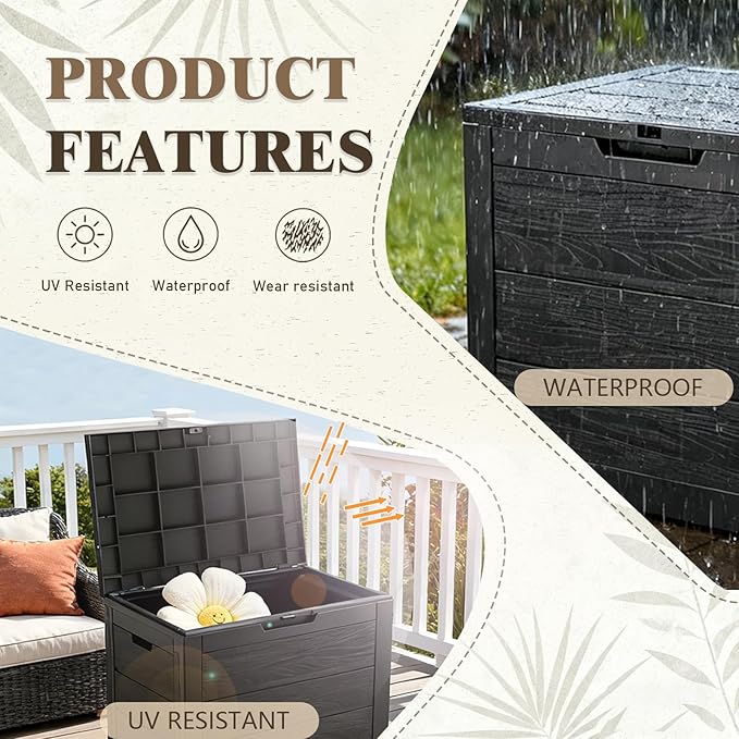 ZEUKMXOO 35 Gallon Outdoor Storage Box Waterproof,Deck Boxes Outdoor Waterproof,Resin Deck Box Delivery Boxes for Outside for Package Delivery,Patio Cushions,Gardening Tools,UV Resistant