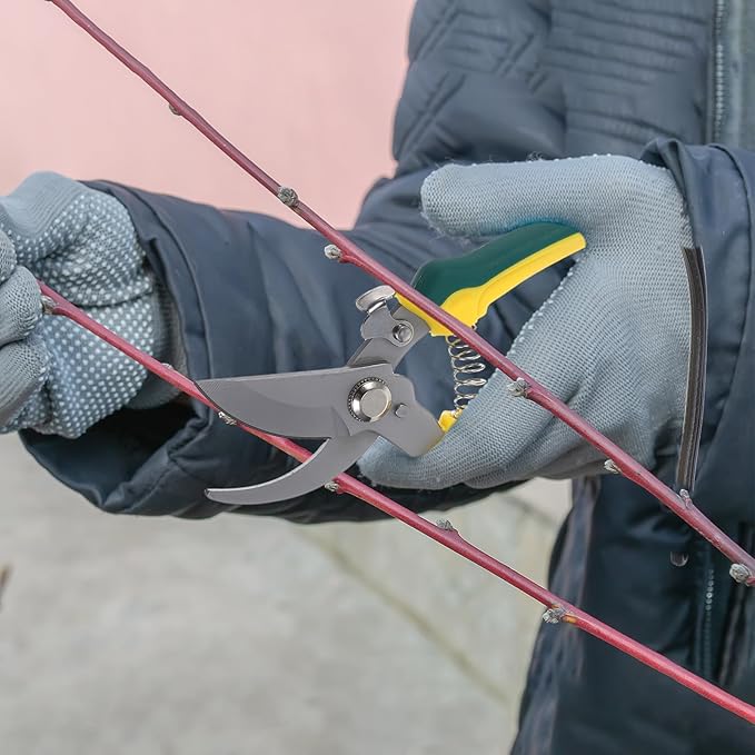 Pruning Shear and Hand Garden Clippers with Bent Tip, Stainless Steel Plant Pruners for Orchard Branch Trimming, Ergonomic Handle with Wrist Strap, Multifunctional Gardening Tool
