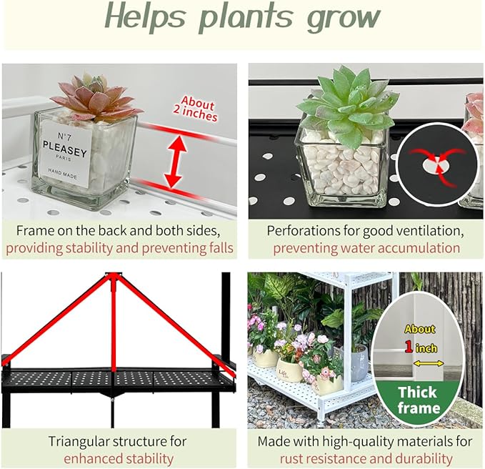 lumizone Foldable 4-Tier Plant Stand Indoor Outdoor Hanging Plant Shelf No Assembly Required Pot Placement Area With Wheels Sturdy Fall Prevention Storage Shelf Flower Pot Stand(4 Tier-Black)