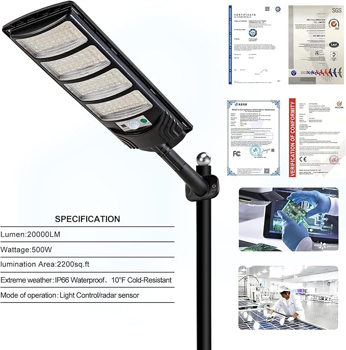 Viruhaka Solar Outdoor Lights,448LEDs Street Lights with 20000LM Hight Brightness, IP66 Waterproof Security Flood Light, Dusk to Dawn Solar Street Lights,for Exterior Wall, Patio, Yard, Deck, Garden