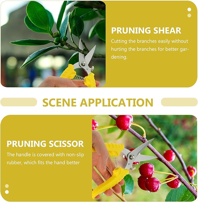 Angoily Serrated Gardening Pruning Shear Scissors 8-inch Steel Blade Labor-saving Hand Tool for Garden Trimming and Branch Cutting Random Color