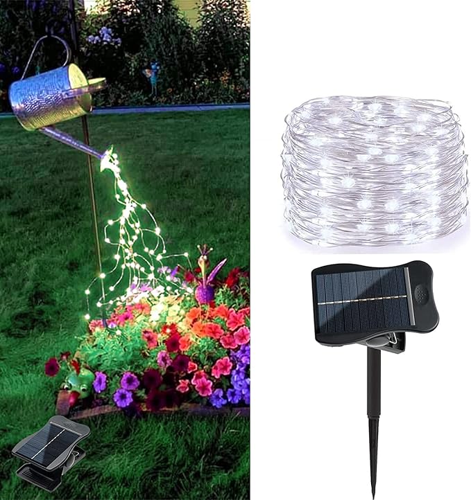VOOKRY 10 Strands 200 LEDs Solar String Fairy Lights, 8 Modes Twinkle Starry Copper String Lights, Waterproof Oudoor Solar Powered DIY Watering Can Lights for Wedding Party Garden Decor(Cool White)