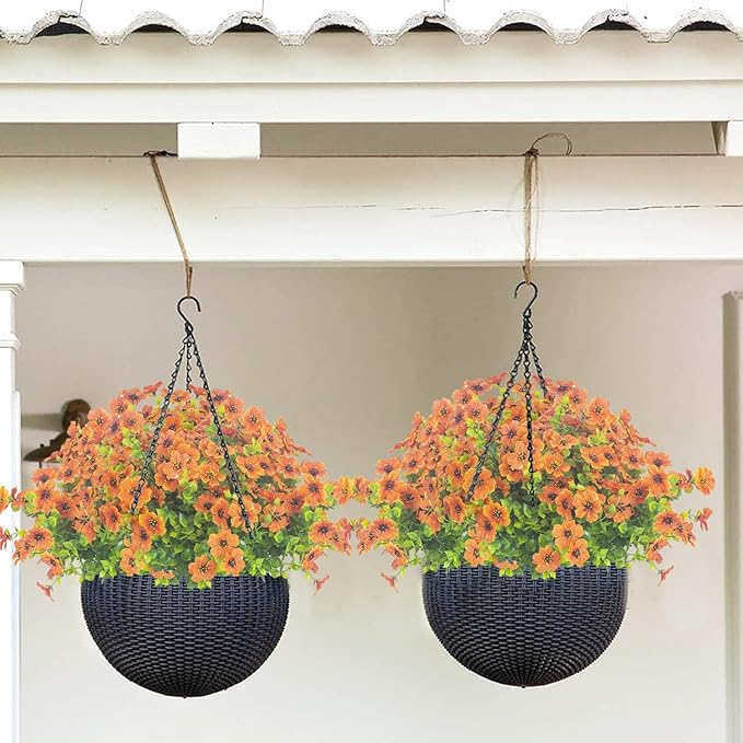 10 Bundles Artificial Flowers Outdoor UV Resistant Fake Flowers No Fade Faux Plants Garden Porch Window Box Decorating (Orange)