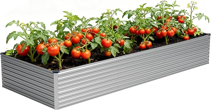 Vengarus 12x4x2FT Galvanized Raised Garden Bed Kit, Large Rectangle Elevated Planter for Vegetables, Flowers, Herbs and Succulents -718 Gallon Capacity, Silver