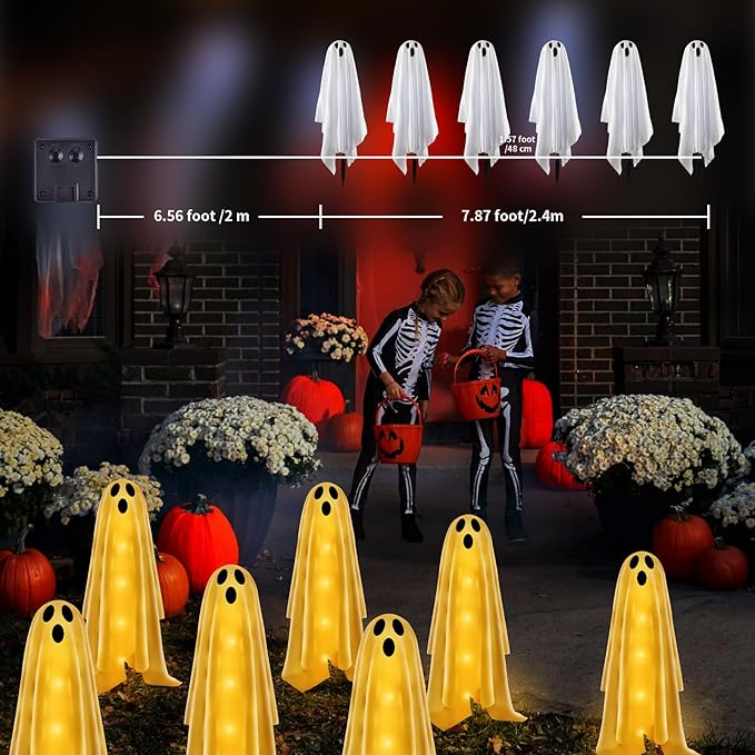 6PACKS Halloween Decorations Outdoor Solar Ghost Lights,Scary Ghost Decor with Spooky Party Gifts,Solar Halloween Path Lights for Front Porch/Yard/Garden/Home/Ghost Party Decor Warm White