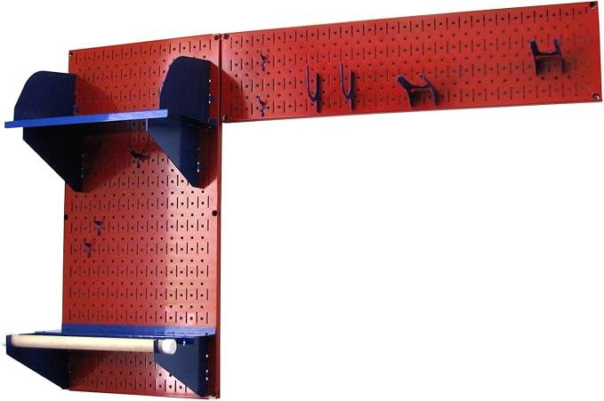 Wall Control Pegboard Garden Supplies Storage and Organization Garden Tool Organizer Kit with Red Pegboard and Blue Accessories