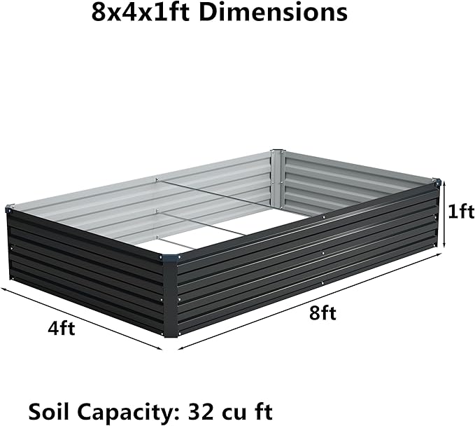 zunatu 8x4x1 ft(2 Pack) Galvanized Raised Garden Bed,Outdoor Planter Box Metal Patio Kit Planting Bed for Vegetables Flowers and Succulents,Black