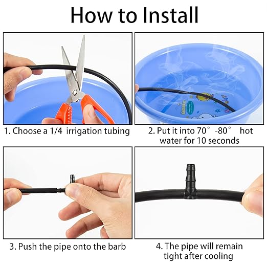 Unoutur 300 Pcs Barbed Connectors Drip Irrigation Fittings Kit, 1/4" Drip Irrigation Kit for Garden Flower Pot Greenhouse Lawn (Straight Barbs,Single Barbs,Tees,Elbows,End Plug,4-Way Coupling)