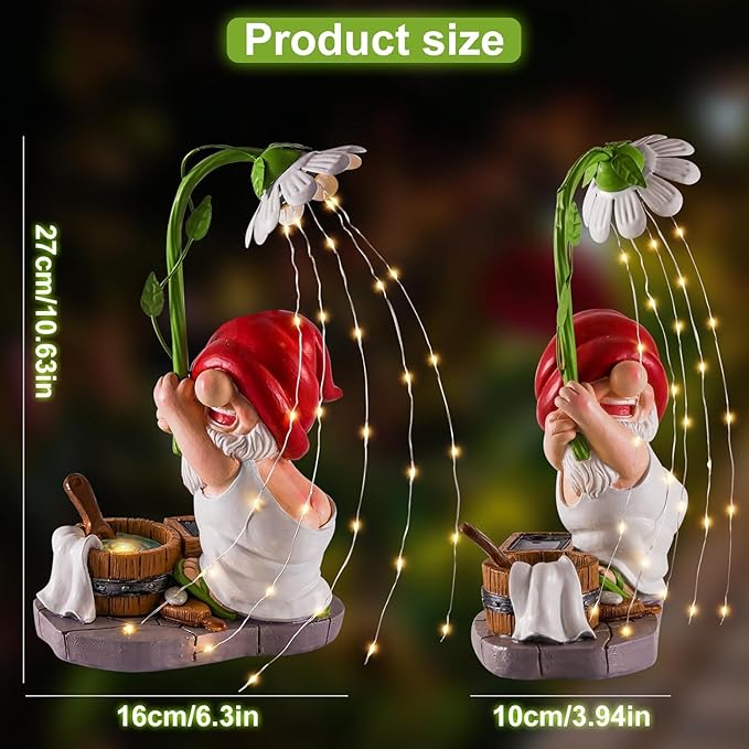 WINTS Garden Gnomes Outdoor Statue with Solar Lights,Bathing Funny Gnome Solar Garden Decorations for Lawn,Balcony,Yard,Patio Gnome Gifts for Mom