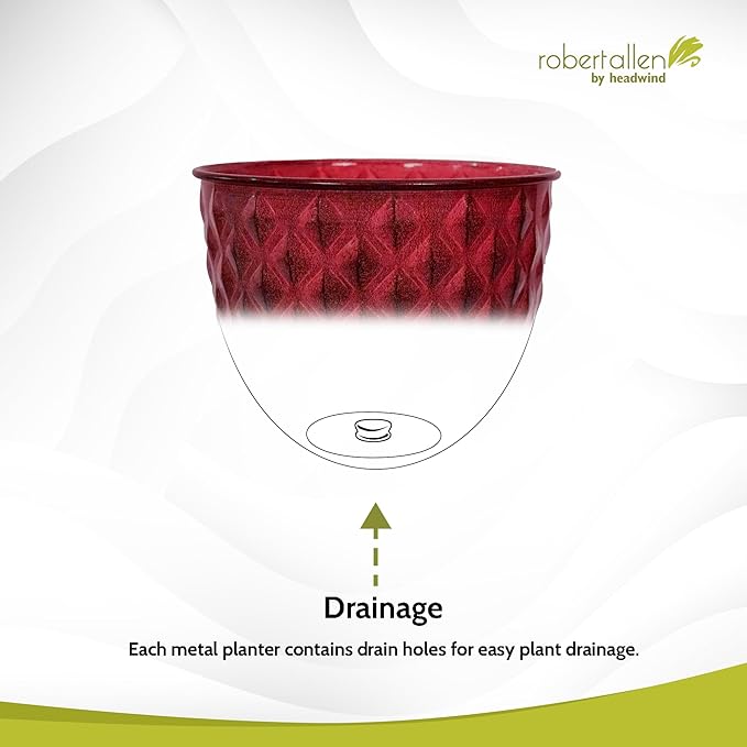 Headwind Glazed Ironstone Diamonte Collection – Crimson Red 8-Inch Decorative Plant Pot, Indoor & Outdoor, Vintage Diamond-Textured, Lightweight & Weather-Resistant for Garden Use by Robert Allen