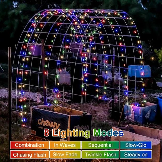 QITONG 4 Pack Solar Fairy Lights, Each 33ft 100 LED Multicolor Christmas String Light Outdoor Waterproof, 8 Modes Silver Wire Twinkle Mini Lights