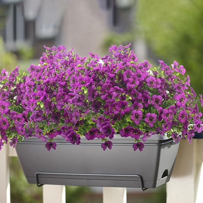 10 Bundles Artificial Flowers Outdoor UV Resistant Fake Flowers No Fade Faux Plants Garden Porch Window Box Decorating (Light Purple)