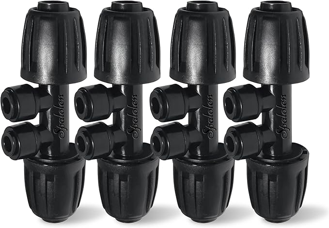 4 Pack 1/2'' to 1/4'' Drip Irrigation Fittings, Push-to-Connect 4 Way Drip Irrigation Part Barbed Tee Connectors, Anti-leak Locked Splitter Fitting for 1/2" Irrigation Tubing (0.6''-0.67''OD)