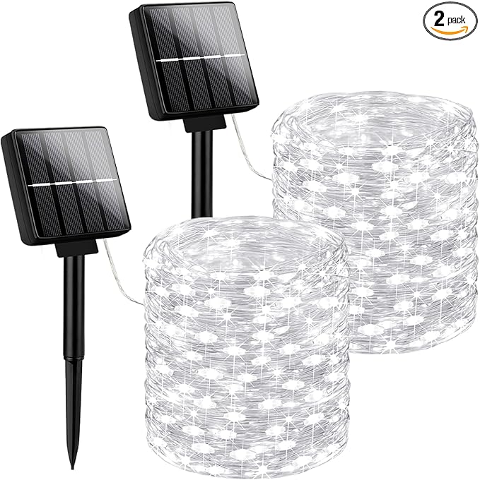 Brightever Solar String Lights, 2-Pack Total 80FT 200LED Solar Fairy Lights with 8 Lighting Modes, Solar Lights Outdoor Waterproof for Christmas Wedding Party Tree Yard Decoration (Daylight White)