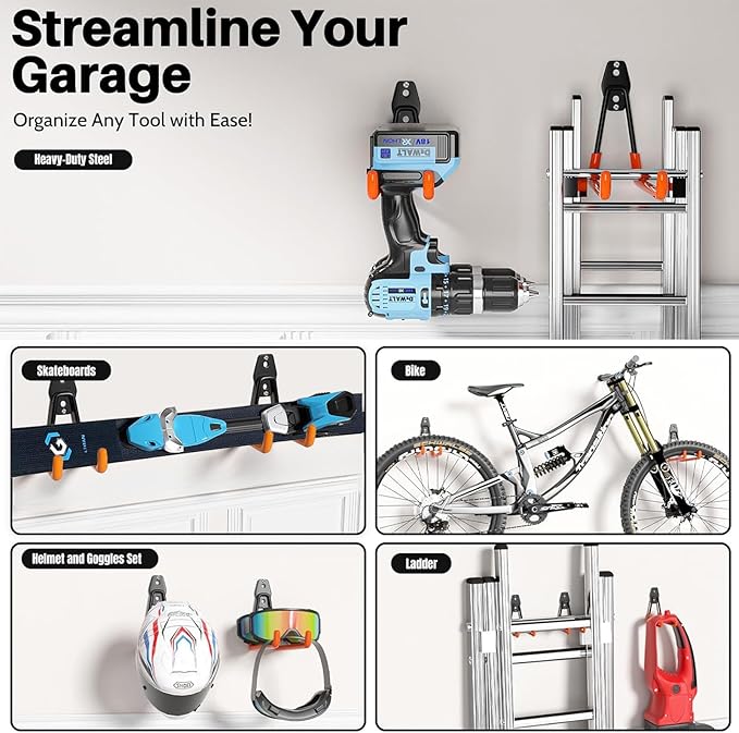 Wallavant Skateboard Hooks 4-Pack Utility Small Heavy Duty Holder Garage Storage Wall Mount for Stroller Tennis Garden Tool Household Warehouse Shed