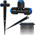 10 Pack 1/4" Drip Irrigation Tee Connectors, Quick Connect Universal Drip Irrigation Tubing Coupling Valve, Connector Locking Fitting for Sprinkler or Drip Irrigation System