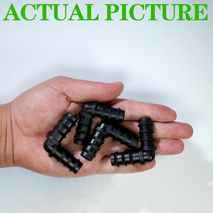 RYXZEN 25 PCS Drip Irrigation Elbow Fittings Kits Drip Line Barbed Connectors OD 0.60" L Connector, Fits for Most 1/2 Inch PE PIPE or O.D. 16mm Drip Tubing in Irrigation Sprinkler System