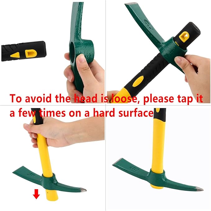 ZOENHOU 2 PCS 15-Inch Solid Pick Mattock, Forged Garden Pick, Weeding Mattock Hoe Agriculture Hand Tools with Heavy-Duty Fiberglass Handle for Weeding Cultivating Camping Prospecting