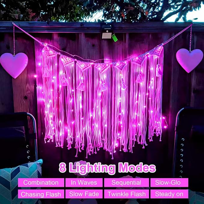 QITONG 4 Pack Pink Solar Fairy Lights, Each 33ft 100 LED String Lights Outdoor Waterproof, 8 Modes Copper Wire Solar Christmas Lights