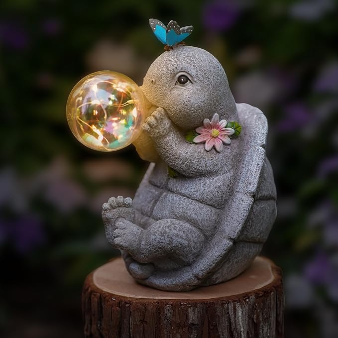 Solar Turtle Statues Garden Decor with Bubble LED Light, Outdoor Tortoise Statue for Patio, Lawn, Yard Gift for Mother's Day, Birthday, Housewarming