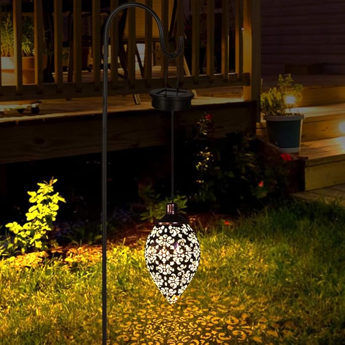 (2 Pack) Hanging Solar Lights, Tomshine Solar Lantern LED Moroccan Garden Decor, Metal Solar Lanterns Outdoor Waterproof for Outside, Patio, Porch, Pathway Hanging Decor